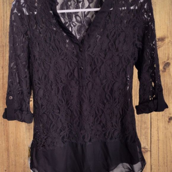 B-Design Tops - Black lace with attached cami Blouse